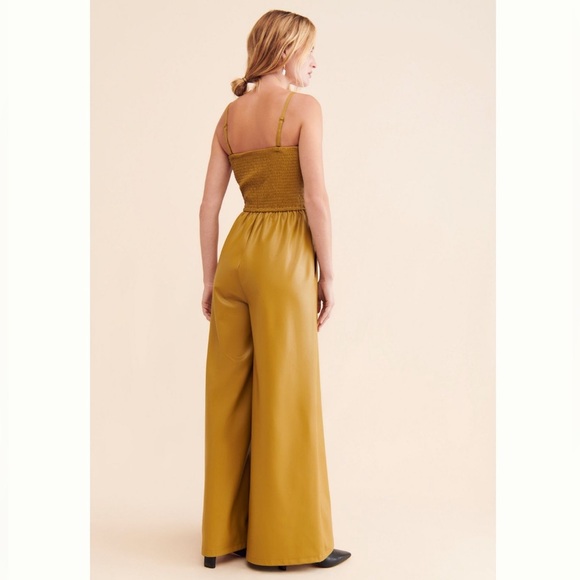 Anthropologie Pilcro Faux Leather Smocked Wide-Leg Jumpsuit Size Large - Picture 3 of 6